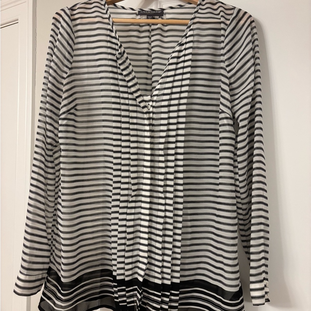 A Pea in the Pod Black and White Striped Blouse